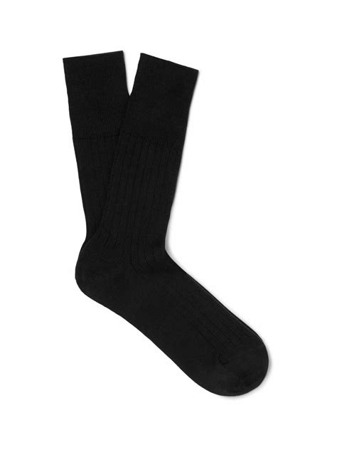 Ribbed Cotton Blend Socks in Black 